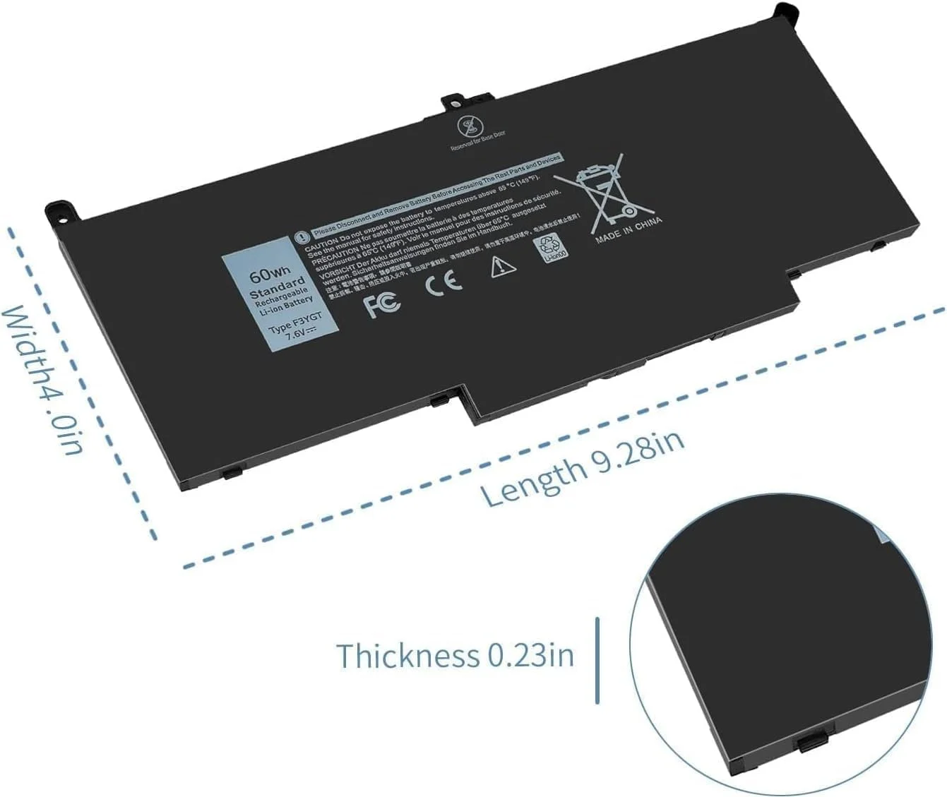 باتری جایگزین 60Wh F3YGT 7.6V جدید برای دل Latitude 7280 7290 7380 7390 7480 7490 E7280 E7290 E7380 E7390 E7480 E7490