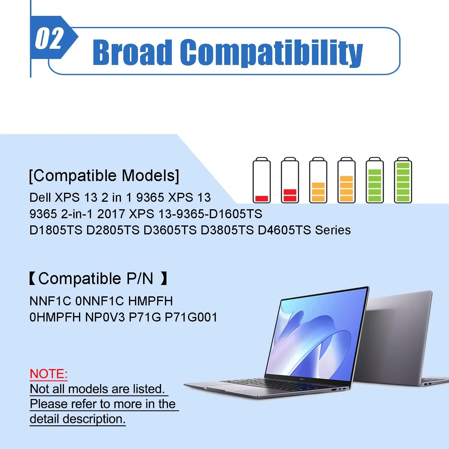 باتری 7.6 ولت 46 وات NNF1C دنتسینگ برای سری Dell XPS 13 9365 HMPFH