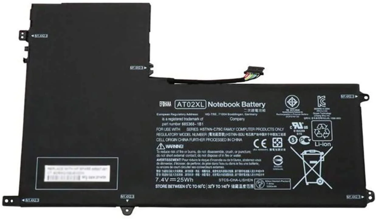 باتری تبلت AT02XL جایگزین برای لپ تاپ های سری HP ElitePad 900 G1 مدل های HSTNN-C75C HSTNN-DB3U HSTNN-IB3U AT02XL D3H85UT 685368-1C1 685368-1B1 685987-001 با ولتاژ 7.4V و توان 25Wh