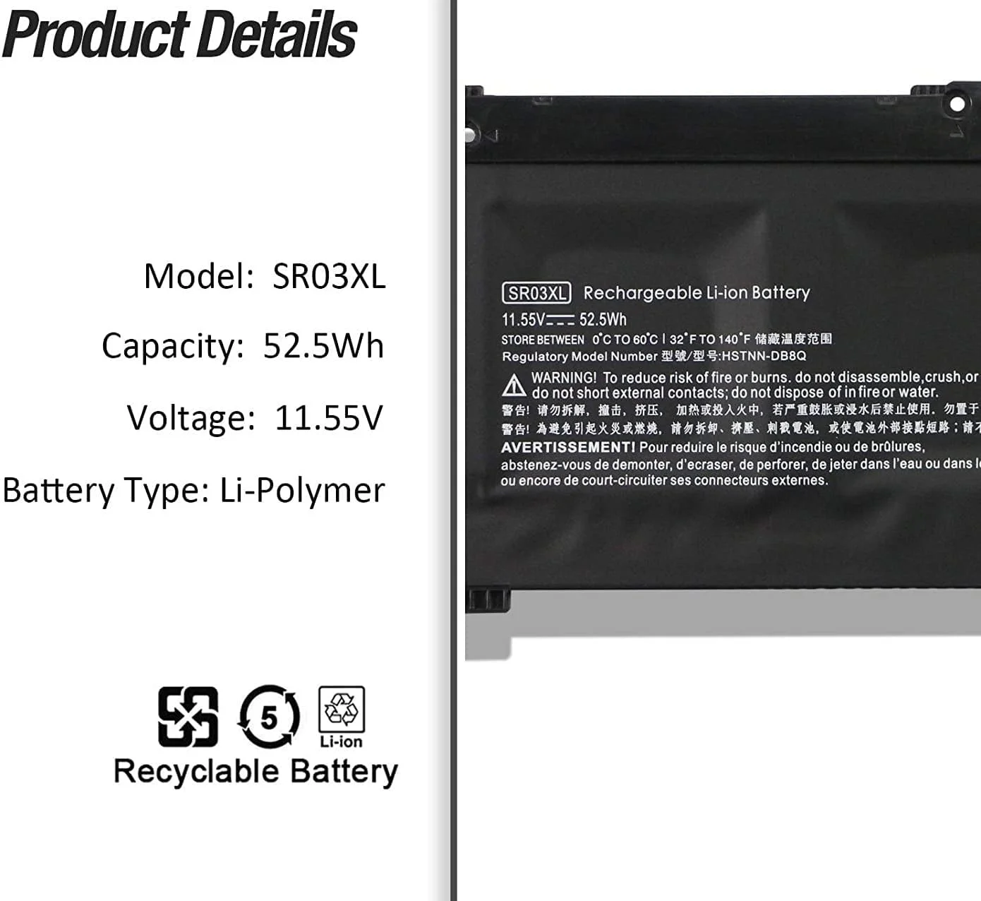 SR03XL Laptop Battery Compatible for HP ZBook 15v G5 Mobile Workstation Pavilion 15-CX 17-CD 15T-CX0000 17T-CD000 17T-CD100 15-cx0001na HSTNN-IB8L L08934-2B1 TPN-Q194 TPN-C133