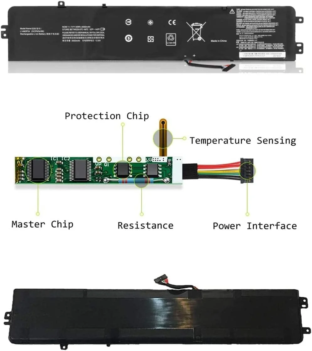 باتری L14M3P24 سازگار با لپ‌تاپ‌های Lenovo Y520-15IKBA Y520-15IKBM Y520-15IKBN IdeaPad Y700-14ISK 700-15ISK 700-17ISK سری L14S3P24 L16S3P24 L16M3P24، 11.1 ولت، 45 وات‌ساعت