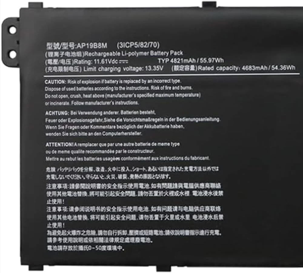 باتری AP19B8M 3ICP5/82/70 سازگار با Acer TravelMate P4 TMP414-51 Swift 3 SF314-59 SF314-59-78Z8 Porsche Design Book RS AP714-51GT 11.61V 55.97Wh 4821mAh