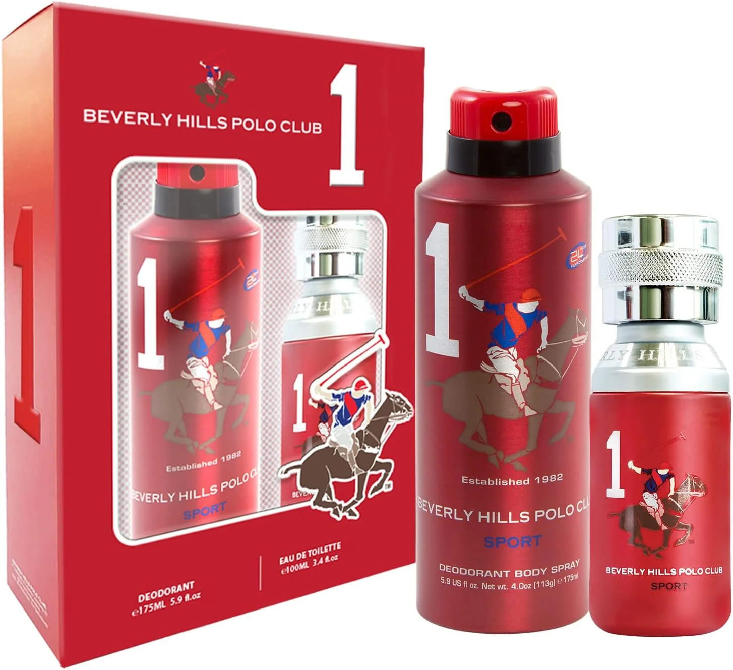مجموعه هدیه مردانه Beverly Hills Polo Club Sport No.1، ادو تویلت 100 میلی لیتر + اسپری دئودورانت 175 میلی لیتر