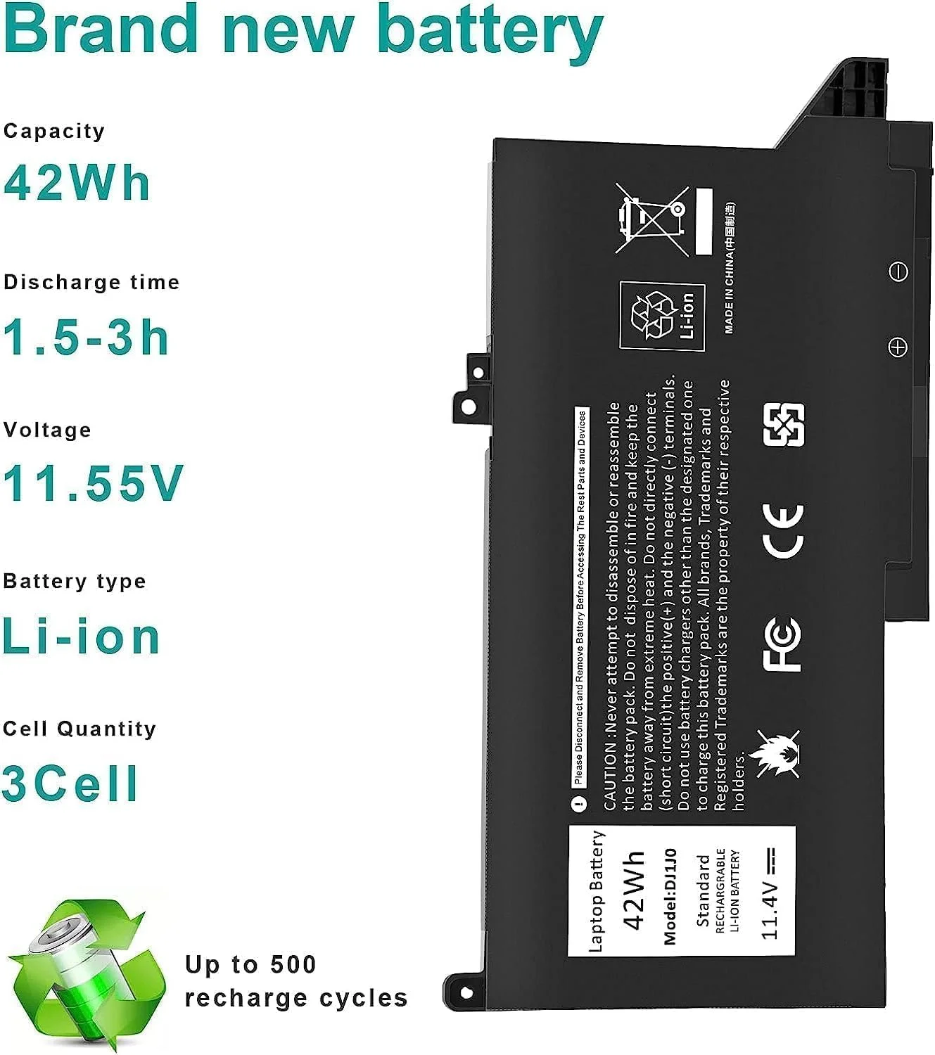 باتری لپ تاپ 11.4 ولت 42 وات ساعت (DJ1J0 PGFX4) سازگار با Dell Latitude 7280 7290 7380 7390 7480 7490 باتری لیتیوم-یونی 451-BBZL PGFX4 ONFOH DJ1JO جایگزین