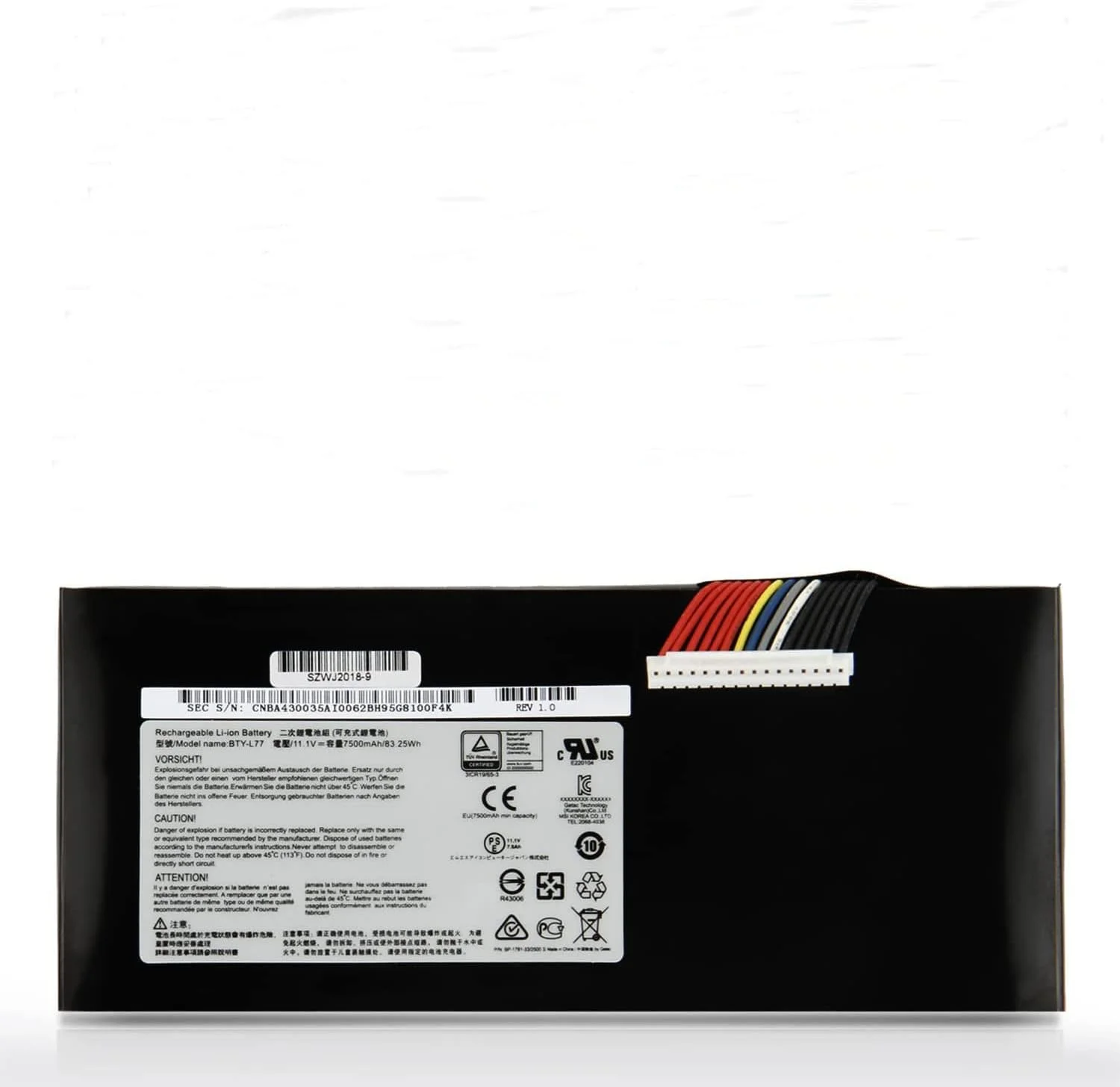 باتری BTY-L77 سازگار با MSI GT72 2QD 2QE 2PE 6QE GT72S 6QF 6QD GT72VR 6RD GT80 2QE 2QD 2QC GT80S 6QE Dominator WT72 6QK 2OL MS-1781 MS-1783 2PE-022CN 2QD-1019XCN 11.1V