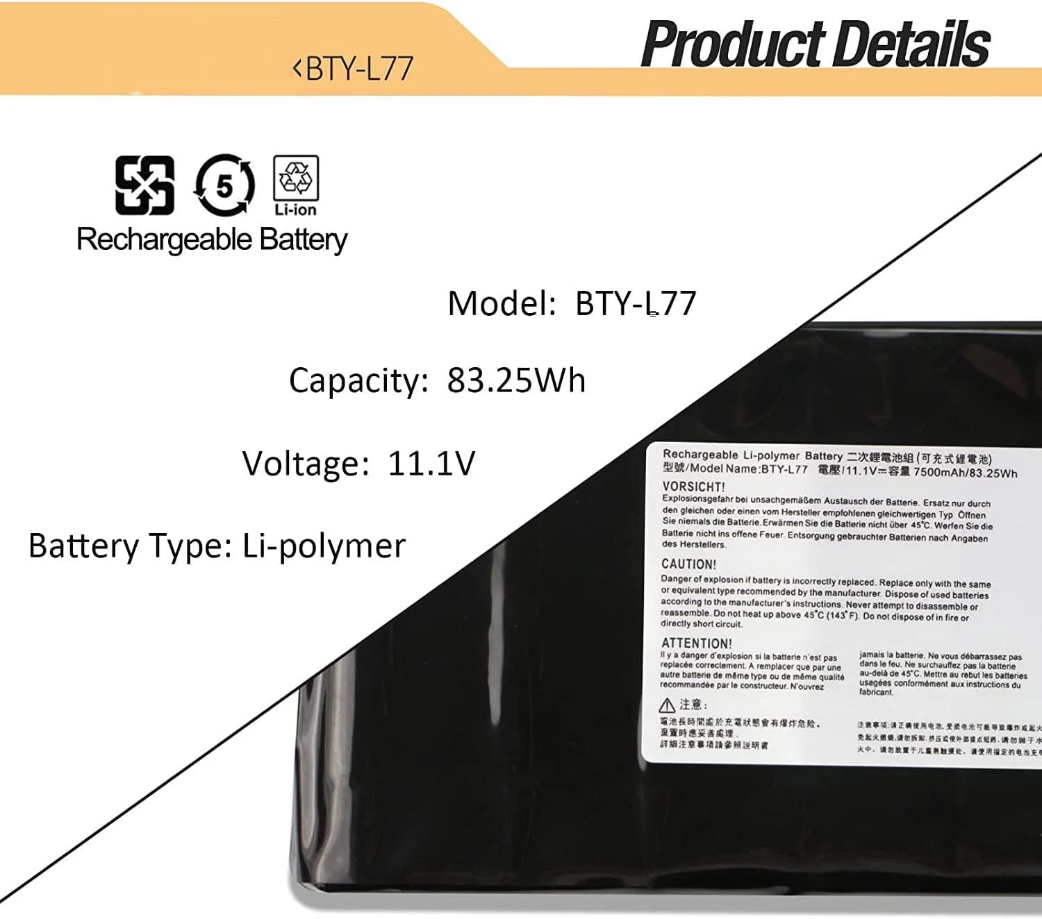 باتری BTY-L77 سازگار با MSI GT72 2QD 2QE 2PE 6QE GT72S 6QF 6QD GT72VR 6RD GT80 2QE 2QD 2QC GT80S 6QE Dominator WT72 6QK 2OL MS-1781 MS-1783 2PE-022CN 2QD-1019XCN 11.1V