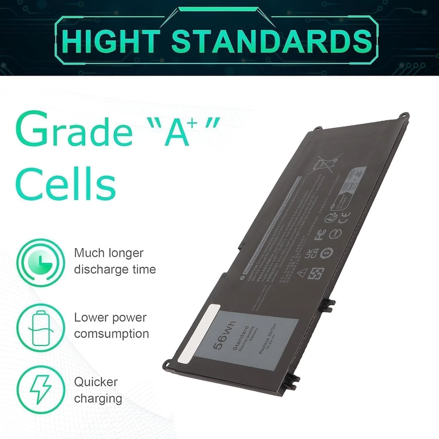 باتری 33YDH 56Wh برای دل مناسب برای Inspiron 17 7000 7778 7779 7786 7773 15 7577 G3 3579 3779 G5، باتری جایگزین لپ تاپ 56Wh 15.2V، باتری لیتیوم یونی