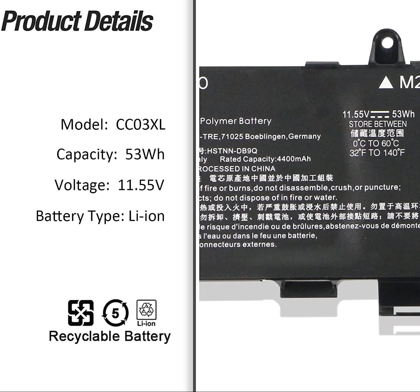 باتری لپ تاپ 53Wh CC03XL CC03053XL-PL برای لپ تاپ های HP EliteBook 830 835 840 845 G7 G8 Probook 635 Aero G7 G8 ZBook Firefly 14 G7 G8 MT32 Mobile Thin Client L78555-005 L77608-421