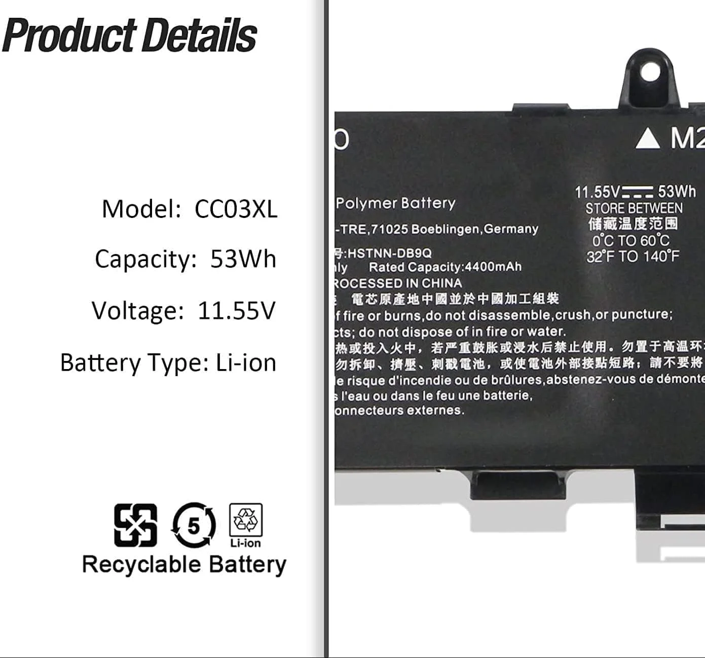 باتری لپ تاپ 53 وات CC03XL CC03053XL-PL برای EliteBook 830 835 840 845, G., G. Probook 635 Aero G7 G8 ZBook Firefly 14 G7 G8 MT32 Mobile Thin Client L78555-0055-0055-0055 L776 08-421