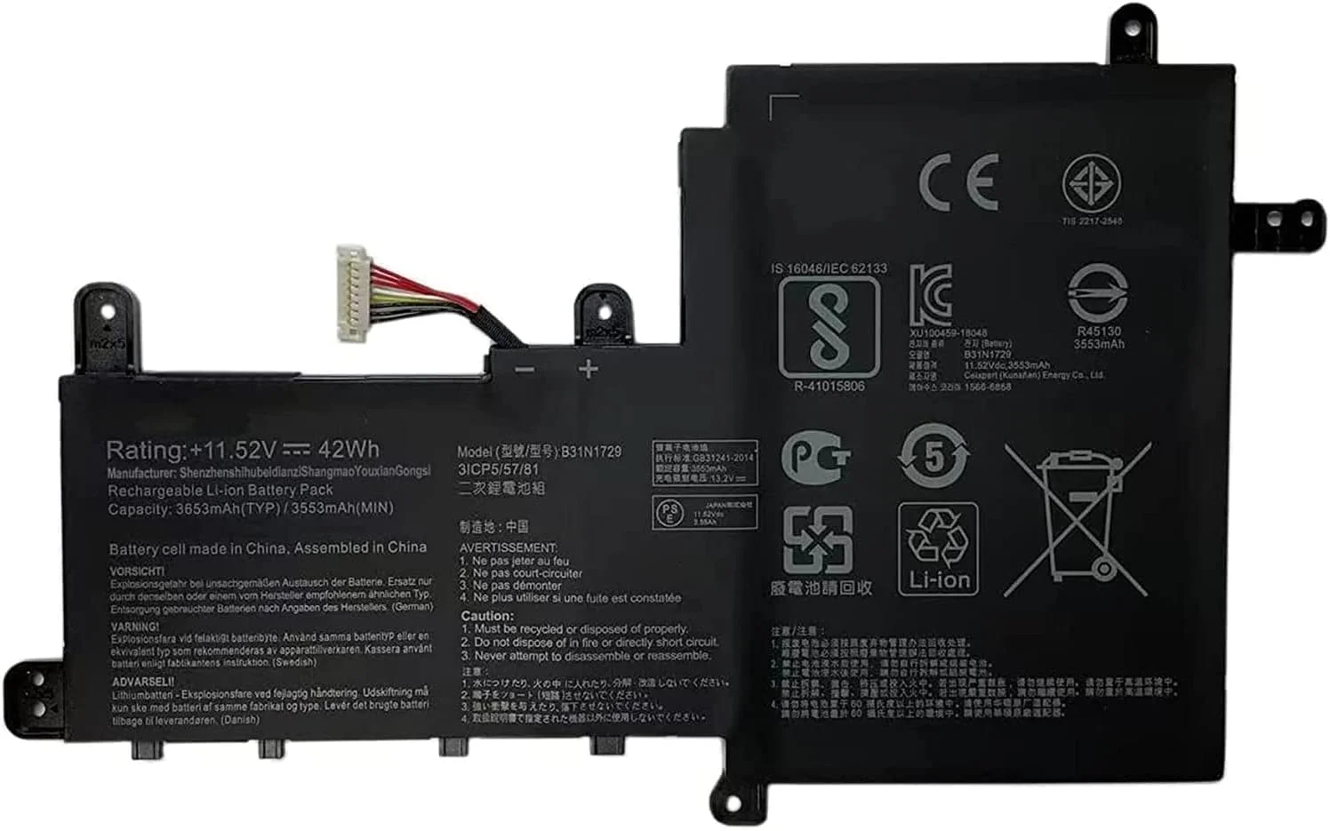 باتری لپ تاپ B31N1729 سازگار با ایسوس ویووبوک S15 S5300F S5300U S5300UN X530FN X530 X530UA S530 S530F S530UA S530UF S530UN S530FN K530FN K533 0F K53 0FN 11.52V 42Wh باتری لپ تاپ B31N1729 سازگار با ایسوس ویووبوک S15 S5300F S5300U S5300UN X530FN X530 X530UA S530 S530F S530UA S530UF S530UN S530FN K530FN K533 0F K53 0FN 11.52V 42Wh