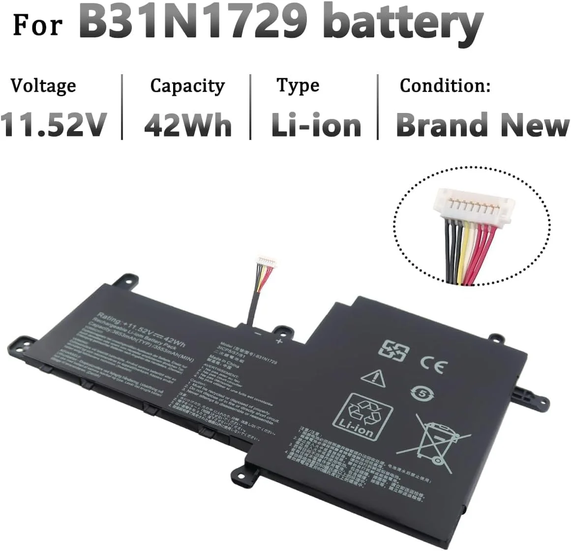 باتری لپ تاپ B31N1729 سازگار با ایسوس ویووبوک S15 S5300F S5300U S5300UN X530FN X530 X530UA S530 S530F S530UA S530UF S530UN S530FN K530FN K533 0F K53 0FN 11.52V 42Wh