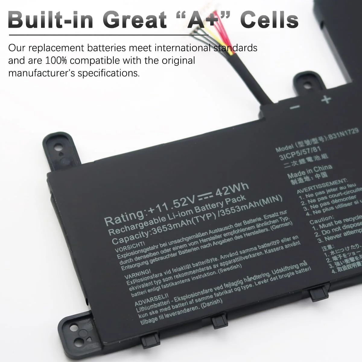 باتری لپ تاپ B31N1729 سازگار با ایسوس ویووبوک S15 S5300F S5300U S5300UN X530FN X530 X530UA S530 S530F S530UA S530UF S530UN S530FN K530FN K533 0F K53 0FN 11.52V 42Wh