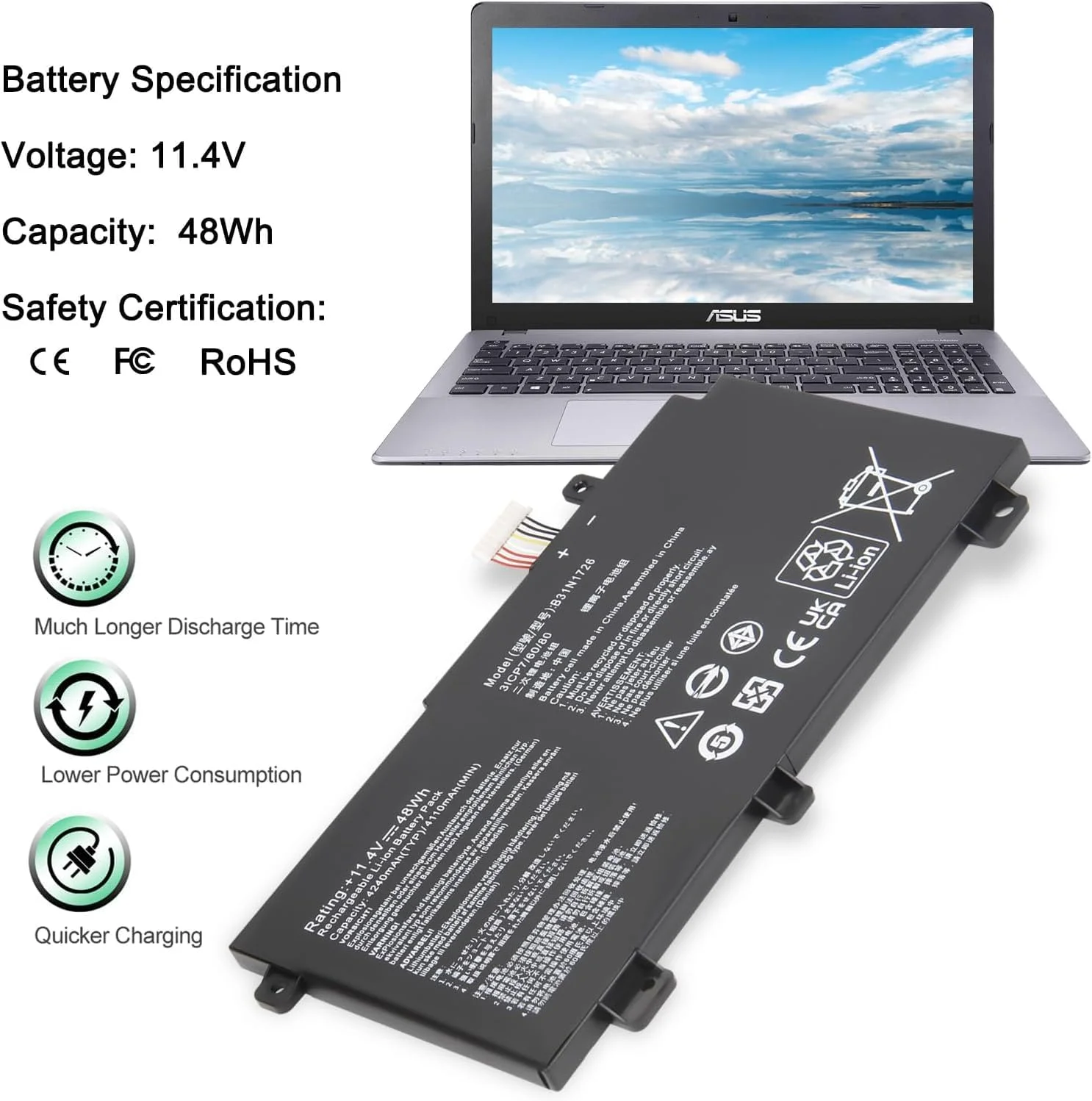 باتری لپ تاپ B31N1726 برای AS.US TUF A15 FA506 FA506IV FX505DY گیمینگ A17 FA706 FA706IH 【کابل کوتاه】 باتری لپ تاپ B31N1726 برای AS.US TUF A15 FA506 FA506IV FX505DY گیمینگ A17 FA706 FA706IH 【کابل کوتاه】