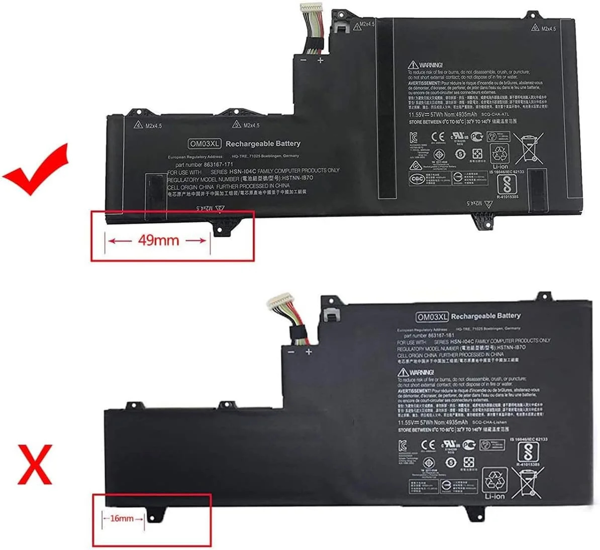 باتری لپ تاپ AKKEE OM03XL مناسب برای HP EliteBook X360 1030 G2 سری 13.3 اینچی OMO3XL HSTNN-IB7O 863167-171 863280-855 863167-1B1 HSN-I04C HSTNN-IB70 11.55V 57Wh 3 سلولی باتری لپ تاپ AKKEE OM03XL مناسب برای HP EliteBook X360 1030 G2 سری 13.3 اینچی OMO3XL HSTNN-IB7O 863167-171 863280-855 863167-1B1 HSN-I04C HSTNN-IB70 11.55V 57Wh 3 سلولی