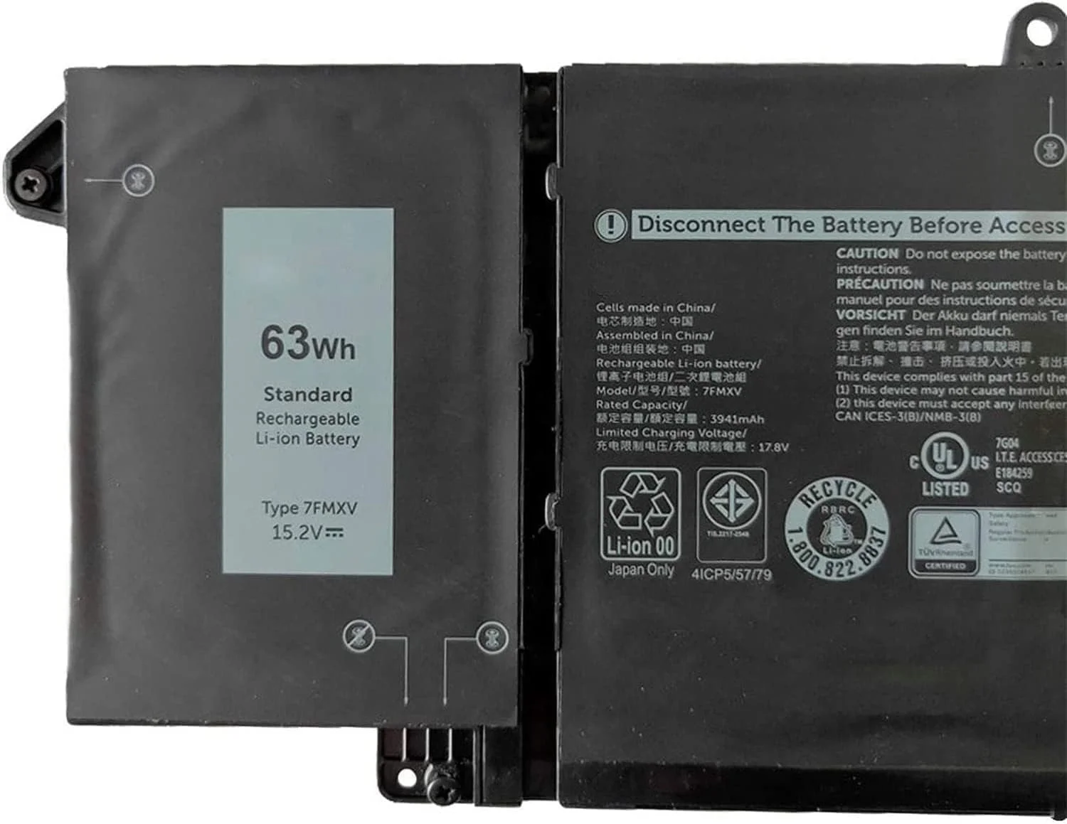 باتری مدل 7FMXV 0TN2GY TN2GY 9JM71 سازگار با لپ تاپ های Dell Latitude سری 5320 7320 7420 7520 (15.2 ولت 63 وات ساعت)