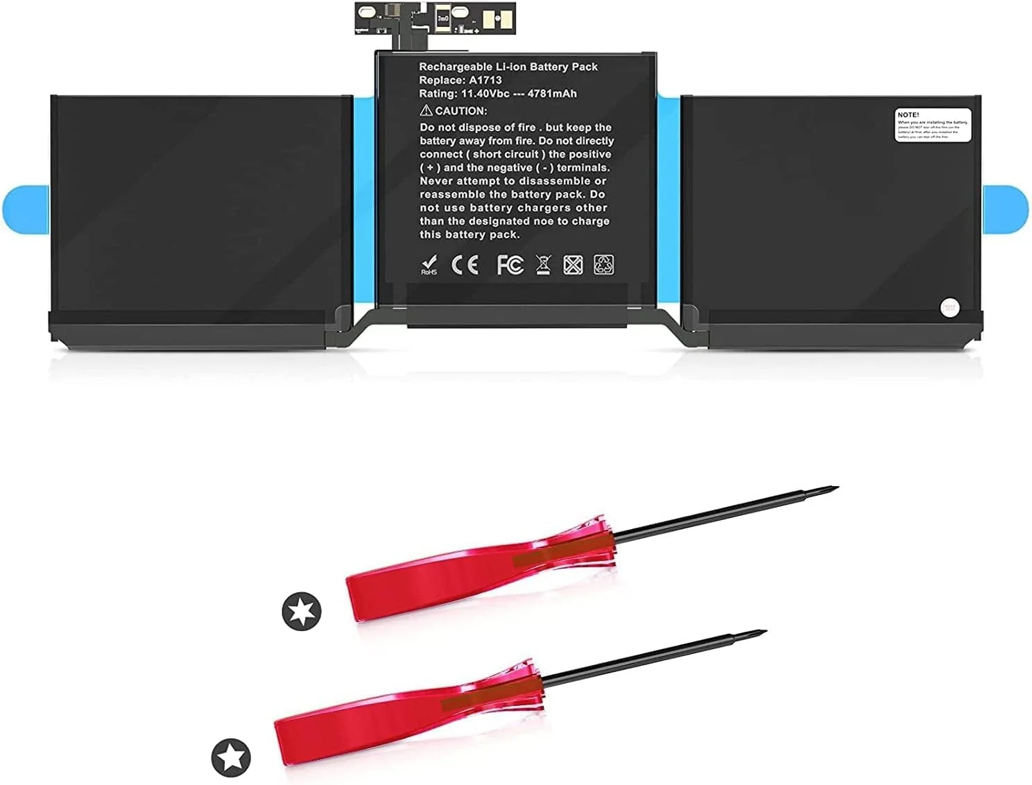 باتری مدل A1713 A1708 سازگار با مک بوک پرو ۱۳ اینچی A1708 (اواخر ۲۰۱۶، اواسط ۲۰۱۷) - [لیتیوم-پلیمر ۱۱.۴ ولت ۵۴.۵ وات ساعت ۴۷۸۱ میلی آمپر ساعت]