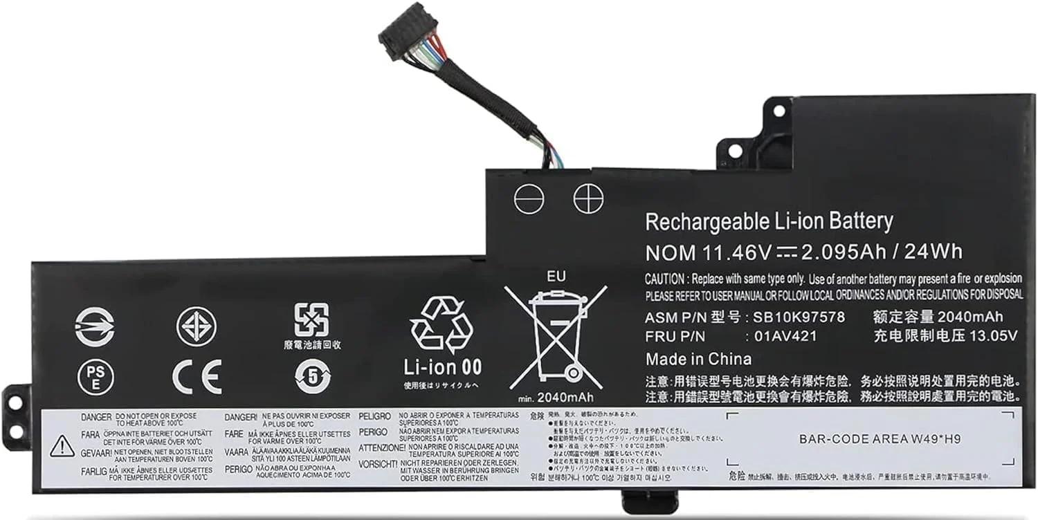باتری لپ تاپ 11.46V 24Wh/2095mAh 01AV421 01AV489 SB10K97576 سازگار با سری های Lenovo ThinkPad T470 A475 T480 A485 TP25