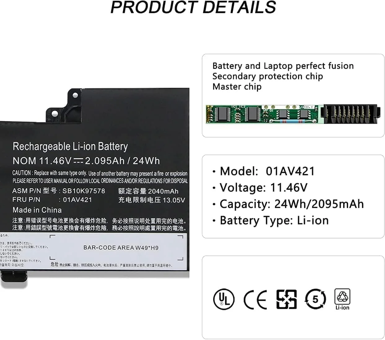 باتری لپ تاپ 11.46V 24Wh/2095mAh 01AV421 01AV489 SB10K97576 سازگار با سری های Lenovo ThinkPad T470 A475 T480 A485 TP25 باتری لپ تاپ 11.46V 24Wh/2095mAh 01AV421 01AV489 SB10K97576 سازگار با سری های Lenovo ThinkPad T470 A475 T480 A485 TP25