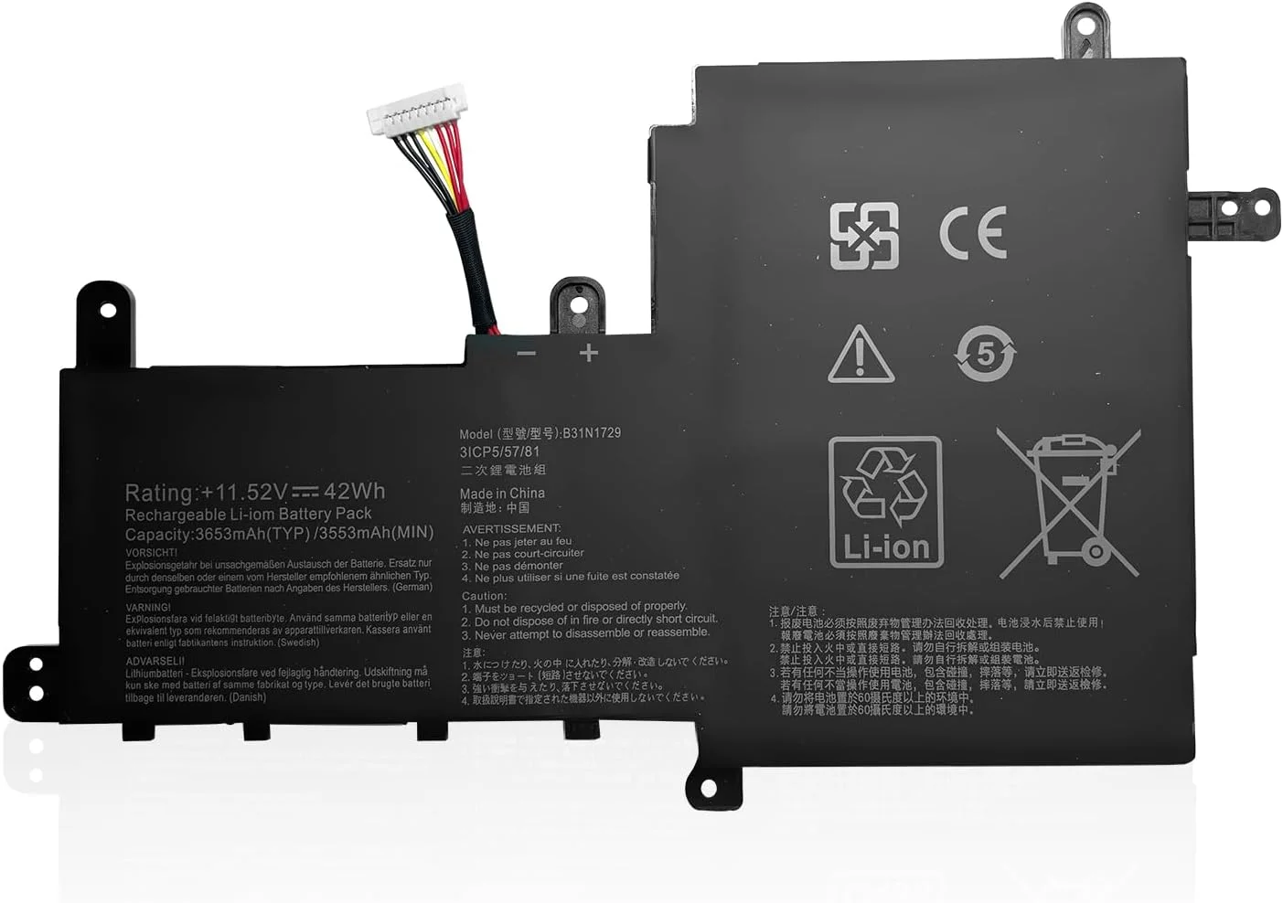 باتری لپ تاپ (11.52V 42Wh) B31N1729 برای ASUS VivoBook S530 S530F S530FA S530FN S530UA S530UF S530UN X530FN S5300F S5300U S5300UN Series