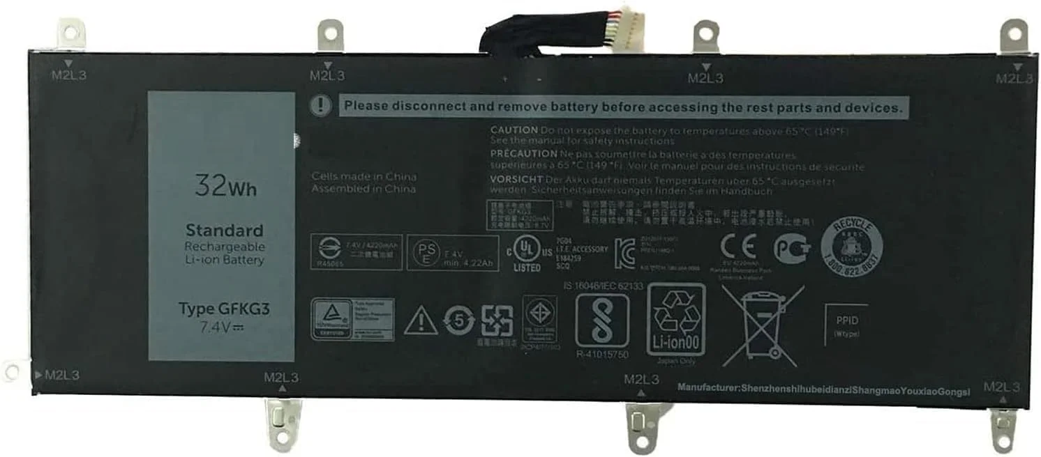 باتری جایگزین لپ تاپ GFKG3 WH96V VN25R 0VN25R سازگار با تبلت های سری DELL Venue 10 Pro 5056 (7.4 ولت 32 وات ساعت 4220 میلی آمپر ساعت)