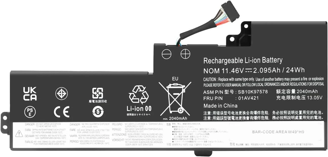 باتری لپ تاپ POKKA (11.4V/24Wh) 01AV420/01AV421 برای لنوو ThinkPad سری T470/T480/A475/A485/TP25 نوت بوک 01AV419/01AV489/SB10K97576/SB10K97577/SB10K97578
