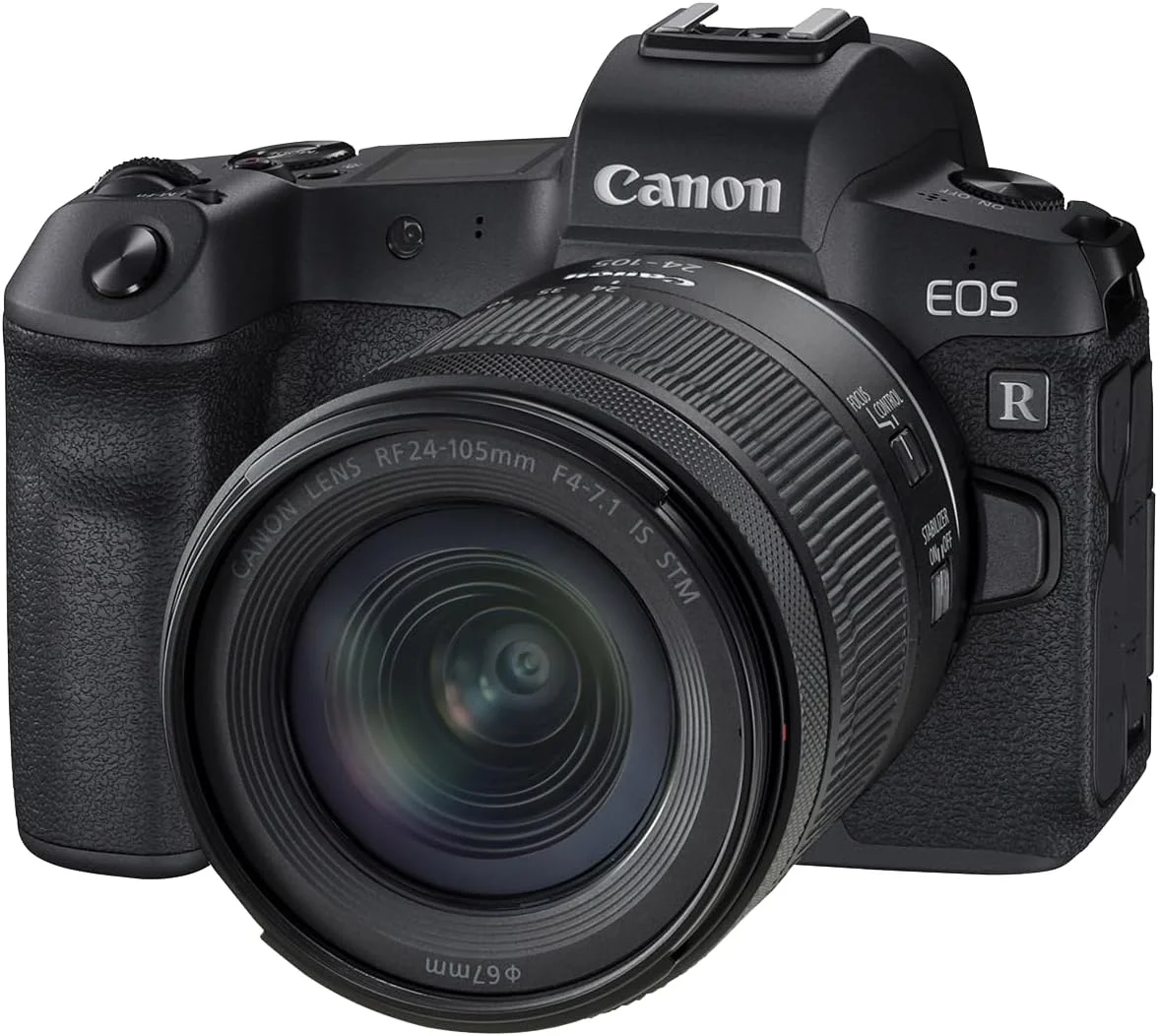کیت دوربین Canon EOS R با لنز RF24-105mm F4-7.1 IS STM، دوربین مناسب تولید محتوا و ولاگینگ 4K UHD، دوربین دیجیتال تک لنز غیر بازتابی AF/AE، بزرگنمایی 0.4، بدون آینه و فول فریم، جمع و جور و سبک