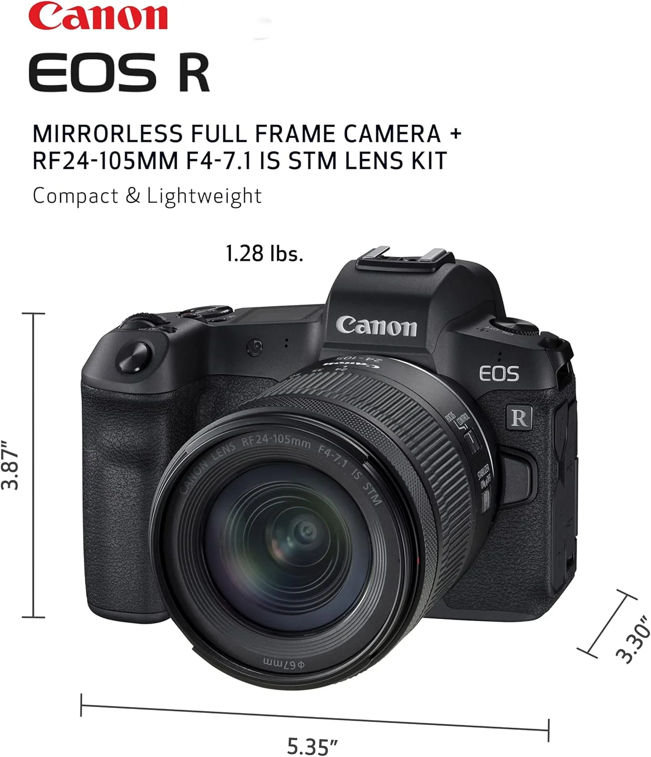 کیت دوربین Canon EOS R با لنز RF24-105mm F4-7.1 IS STM، دوربین مناسب تولید محتوا و ولاگینگ 4K UHD، دوربین دیجیتال تک لنز غیر بازتابی AF/AE، بزرگنمایی 0.4، بدون آینه و فول فریم، جمع و جور و سبک کیت دوربین Canon EOS R با لنز RF24-105mm F4-7.1 IS STM، دوربین مناسب تولید محتوا و ولاگینگ 4K UHD، دوربین دیجیتال تک لنز غیر بازتابی AF/AE، بزرگنمایی 0.4، بدون آینه و فول فریم، جمع و جور و سبک
