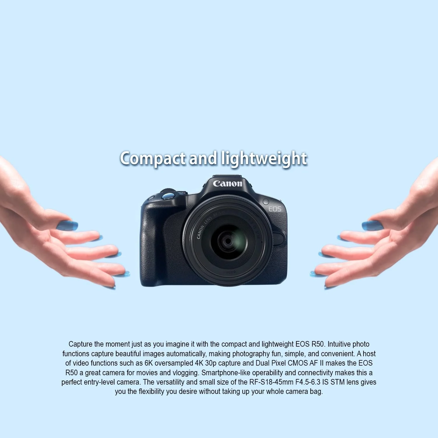 دوربین بدون آینه کانن EOS R50 با لنز 18 تا 45 میلی‌متری (مشکی) به همراه کیف دوربین کانن 200ES EOS DSLR (2 تکه)