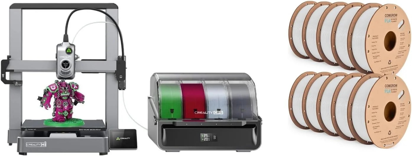 چاپگر سه بعدی کامگرو کرالیتی Hi Combo، چاپ سه بعدی چند رنگ با CFS، سرعت چاپ 500 میلی متر بر ثانیه، 95% از قبل مونتاژ شده، موتور XY Step-Servo و فیلامنت PLA چاپگر سه بعدی سفید 10 رول