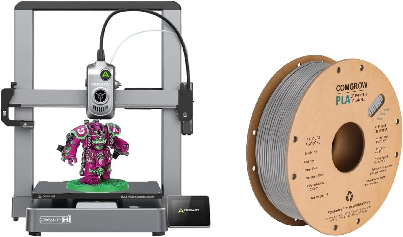 چاپگر سه بعدی Creality Hi Comgrow، پشتیبانی از نیازهای چاپ چند رنگ CFS، حداکثر سرعت 500 میلی متر بر ثانیه، 95٪ از پیش مونتاژ شده، موتور XY Step-Servo و فیلامنت چاپگر سه بعدی PLA 1.75 میلی متر خاکستری