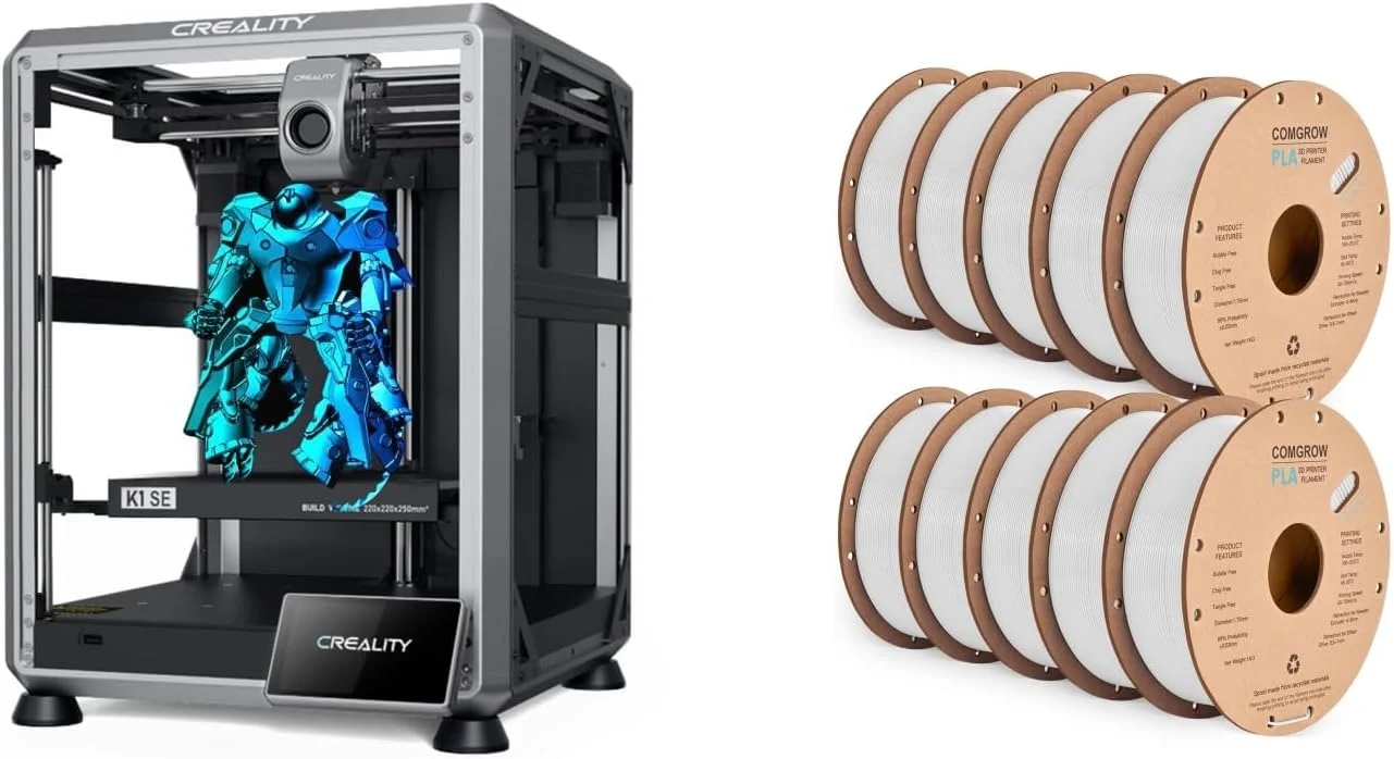 پرینتر سه بعدی Comgrow Creality K1 SE، با سرعت چاپ 600 میلی متر بر ثانیه CoreXY با تراز خودکار و Z-Offset، اکسترودر مستقیم دو دنده ای 300 درجه سانتیگراد تمام فلزی و فیلامنت پرینتر سه بعدی PLA 10 رول