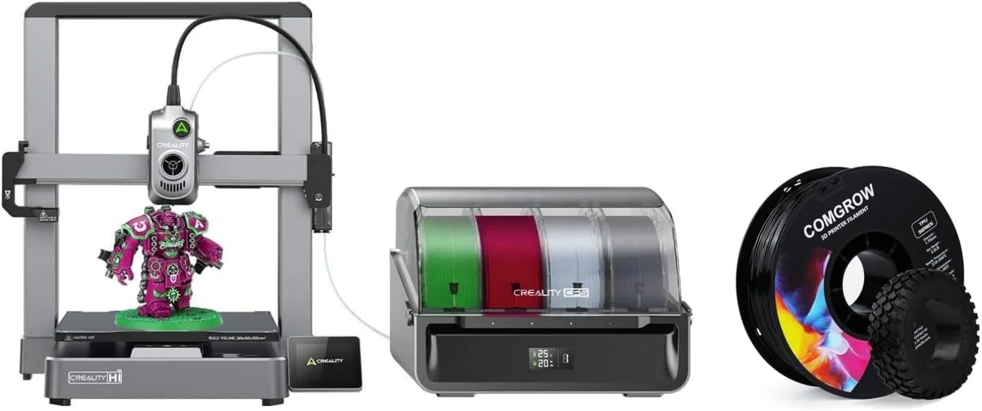 چاپگر سه بعدی Comgrow Creality Hi Combo، چاپگرهای سه بعدی چند رنگ با CFS، ارتقا یافته با سرعت چاپ 500 میلی متر بر ثانیه، 95٪ از پیش مونتاژ شده، موتور XY Step-Servo و فیلامنت چاپگر سه بعدی TPU 1 کیلوگرمی مشکی