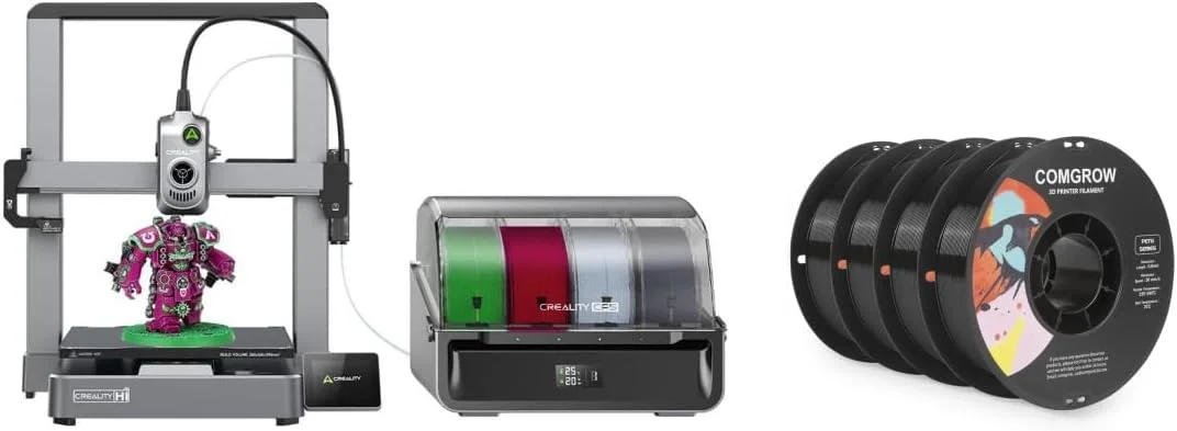 پرینتر سه بعدی Comgrow Creality Hi Combo، پرینترهای سه بعدی چند رنگ با CFS، ارتقا یافته با سرعت چاپ 500 میلی متر بر ثانیه، 95% از پیش مونتاژ شده، موتور XY Step-Servo و فیلامنت پرینتر سه بعدی PETG 4 کیلوگرمی مشکی