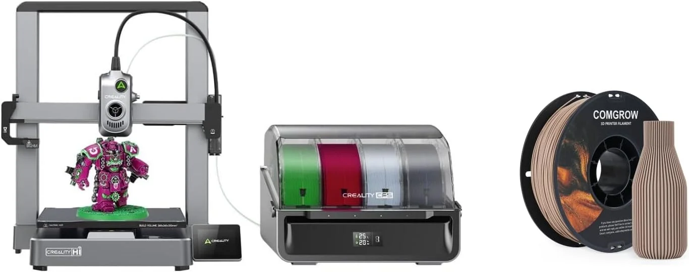 چاپگر سه بعدی Comgrow Creality Hi Combo، چاپگرهای سه بعدی چند رنگ با CFS، ارتقا یافته با سرعت چاپ 500 میلی متر بر ثانیه، 95% از پیش مونتاژ شده، موتور XY Step-Servo و فیلامنت چوب چاپگر سه بعدی خاکستری روشن