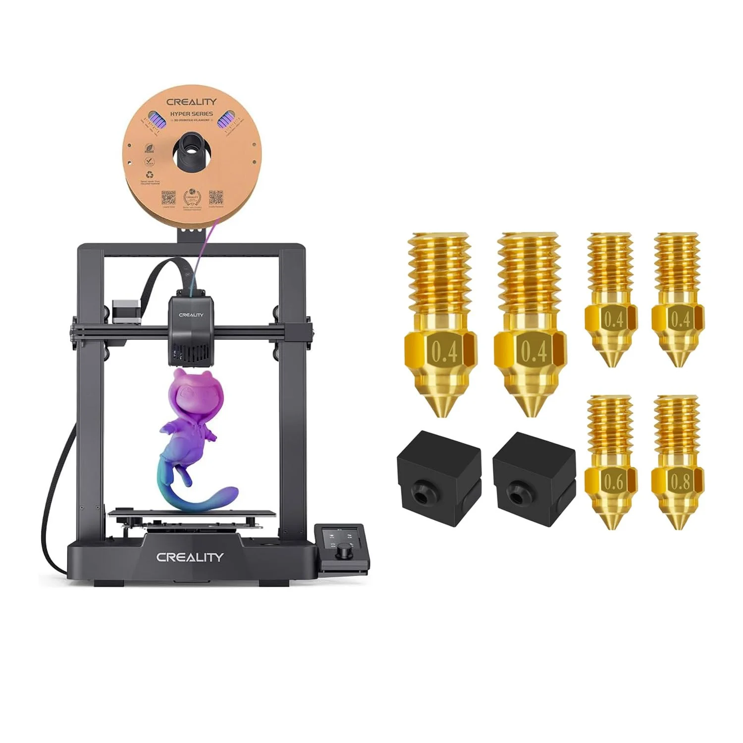 پرینتر سه بعدی Comgrow Creality Ender 3 V3 SE و کیت 6 عددی نازل به همراه 2 عدد روکش سیلیکونی بلوک گرمایشی Ender 3 V3 SE