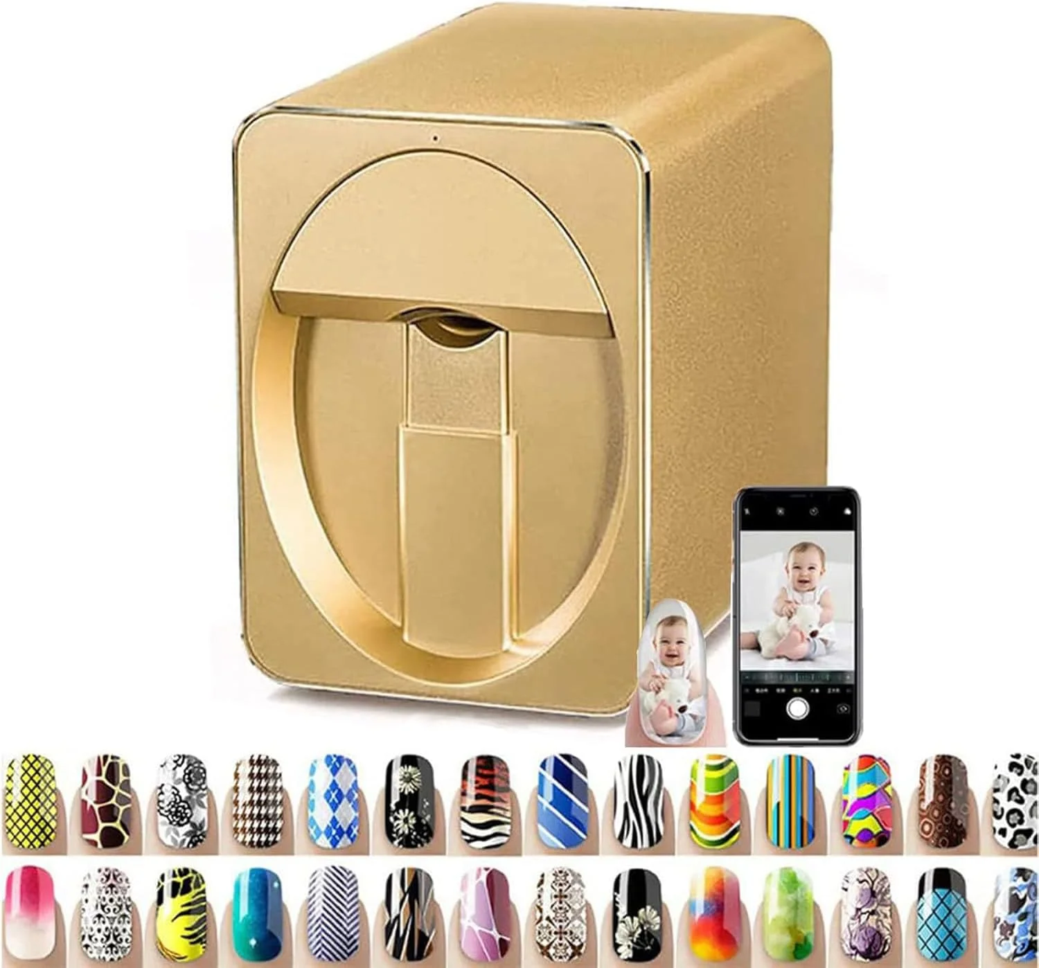 دستگاه چاپ اتوماتیک طرح ناخن با کنترل از طریق اپلیکیشن، دستگاه قابل حمل سه بعدی برای لاک ناخن، دستگاه چاپ دیجیتال وای فای ناخن برای استفاده در خانه و سالن - ایده آل برای علاقه مندان به هنر ناخن