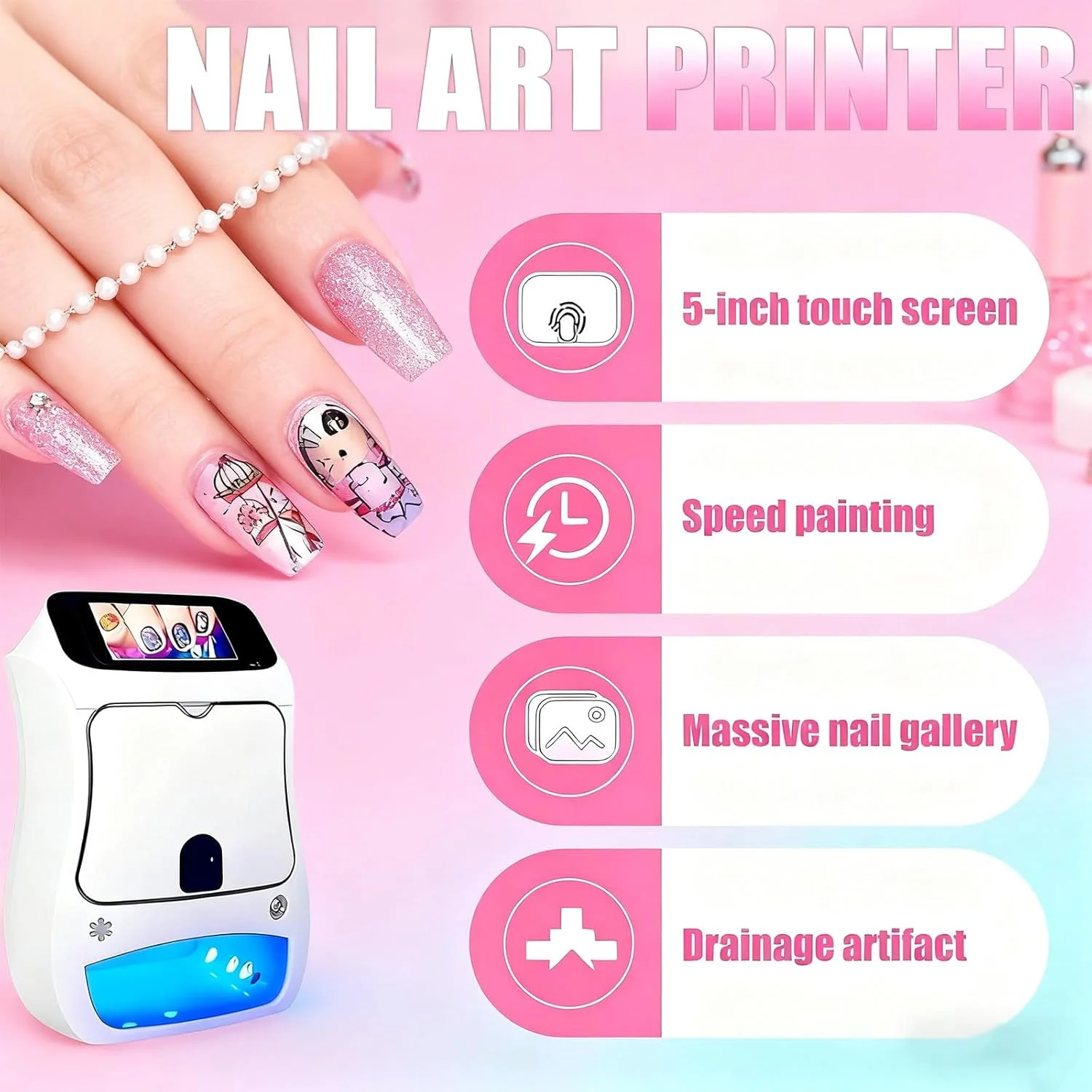 دستگاه چاپ ناخن سه بعدی اتوماتیک - کیفیت 720x1280 HD، انتقال هوشمند تصویر برای خانه، دفتر و سالن زیبایی - دستگاه عالی طراحی ناخن برای حرفه ای ها و علاقه مندان به DIY