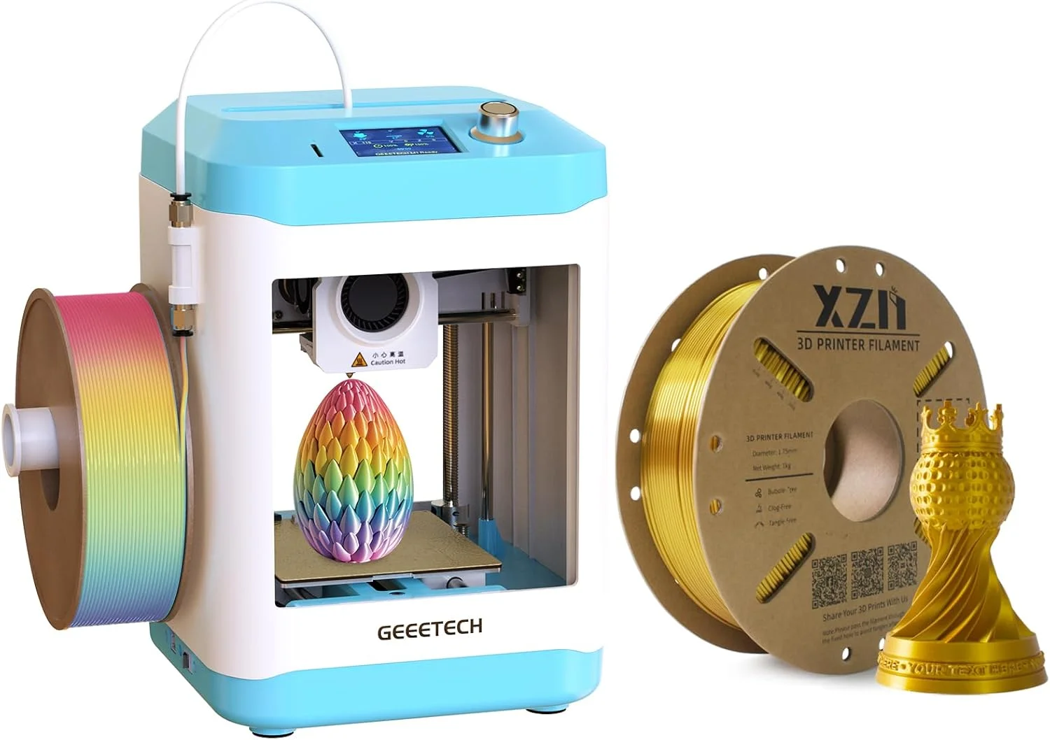 پرینتر سه بعدی مینی کاملاً مونتاژ شده برای کودکان و مبتدیان + بسته فیلامنت PLA ابریشمی طلایی (1 کیلوگرم/اسپول)، تراز خودکار، سرعت بالا 250 میلی‌متر بر ثانیه، متن‌باز کامل، برای اسباب‌بازی‌ها، پروژه‌های DIY – کیت کلاس/خانه