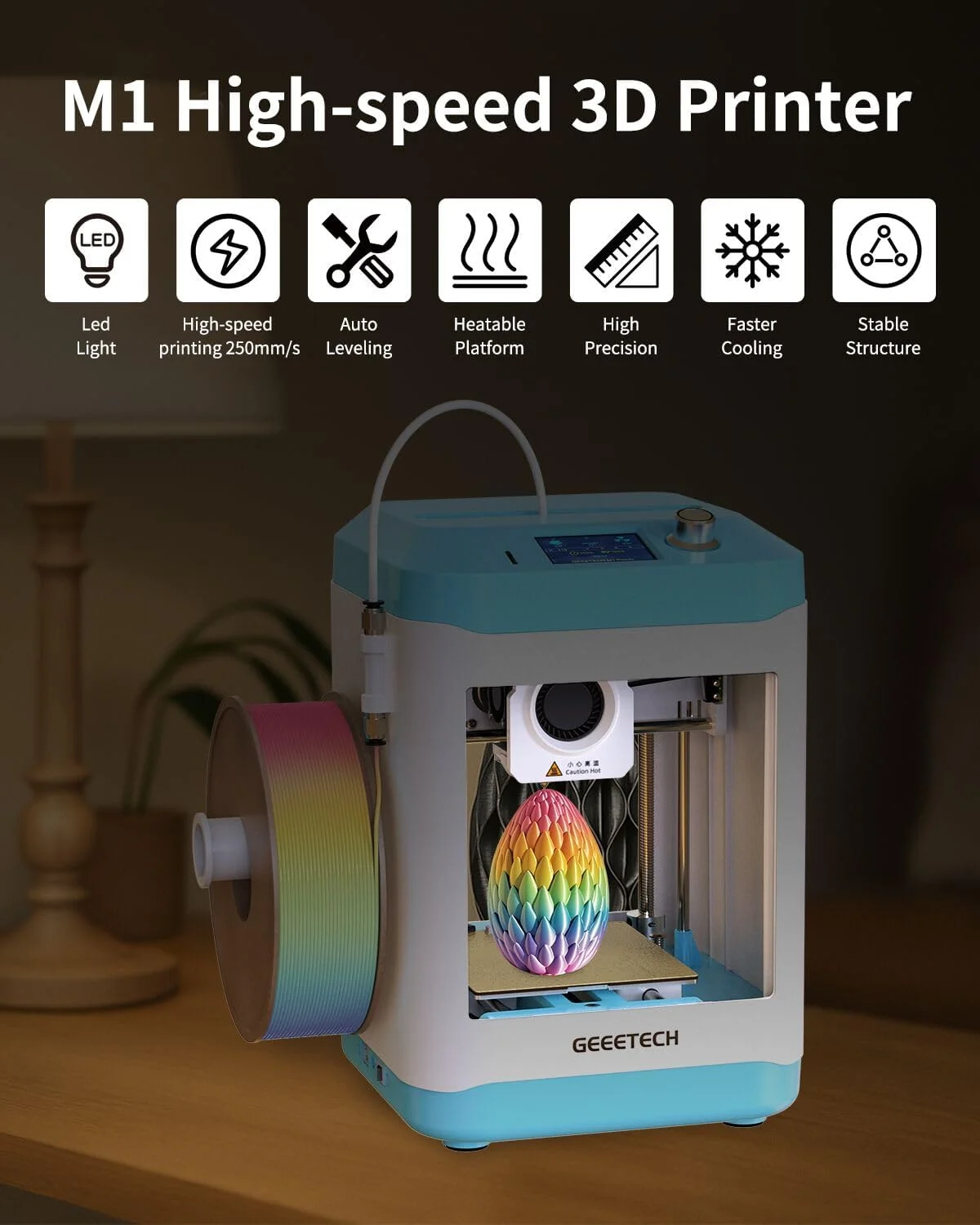 پرینتر سه بعدی مینی کاملاً مونتاژ شده برای کودکان و مبتدیان + بسته فیلامنت PLA ابریشمی طلایی (1 کیلوگرم/اسپول)، تراز خودکار، سرعت بالا 250 میلی‌متر بر ثانیه، متن‌باز کامل، برای اسباب‌بازی‌ها، پروژه‌های DIY – کیت کلاس/خانه