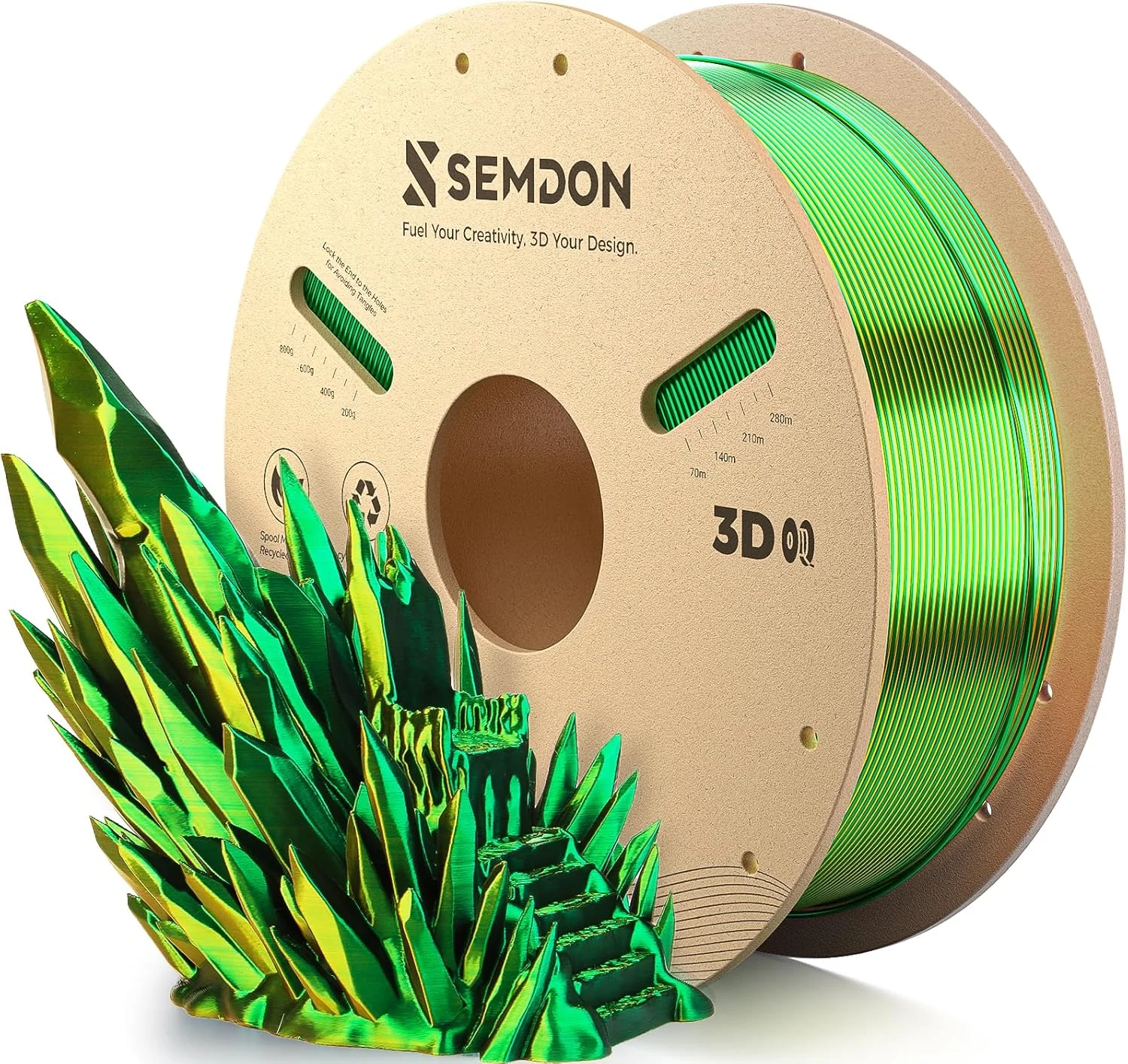 فیلامنت PLA دو رنگ 1.75 میلی‌متری، PLA گرادیانی زرد-سبز متالیک، دقت ±0.02 میلی‌متر، فیلامنت پرینتر سه بعدی برای دکور کریسمس، مدل‌سازی، DIY، 1 کیلوگرم (2.2 پوند) اسپول