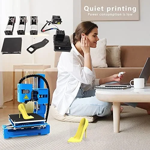 چاپگر سه بعدی مینی، کیت چاپگرهای سه بعدی با قابلیت تنظیم خودکار و مونتاژ کامل، چاپگر با دقت بالای چاپ و گرمایش یکنواخت با سیستم منحصر به فرد برای کودکان و مبتدیان (A)