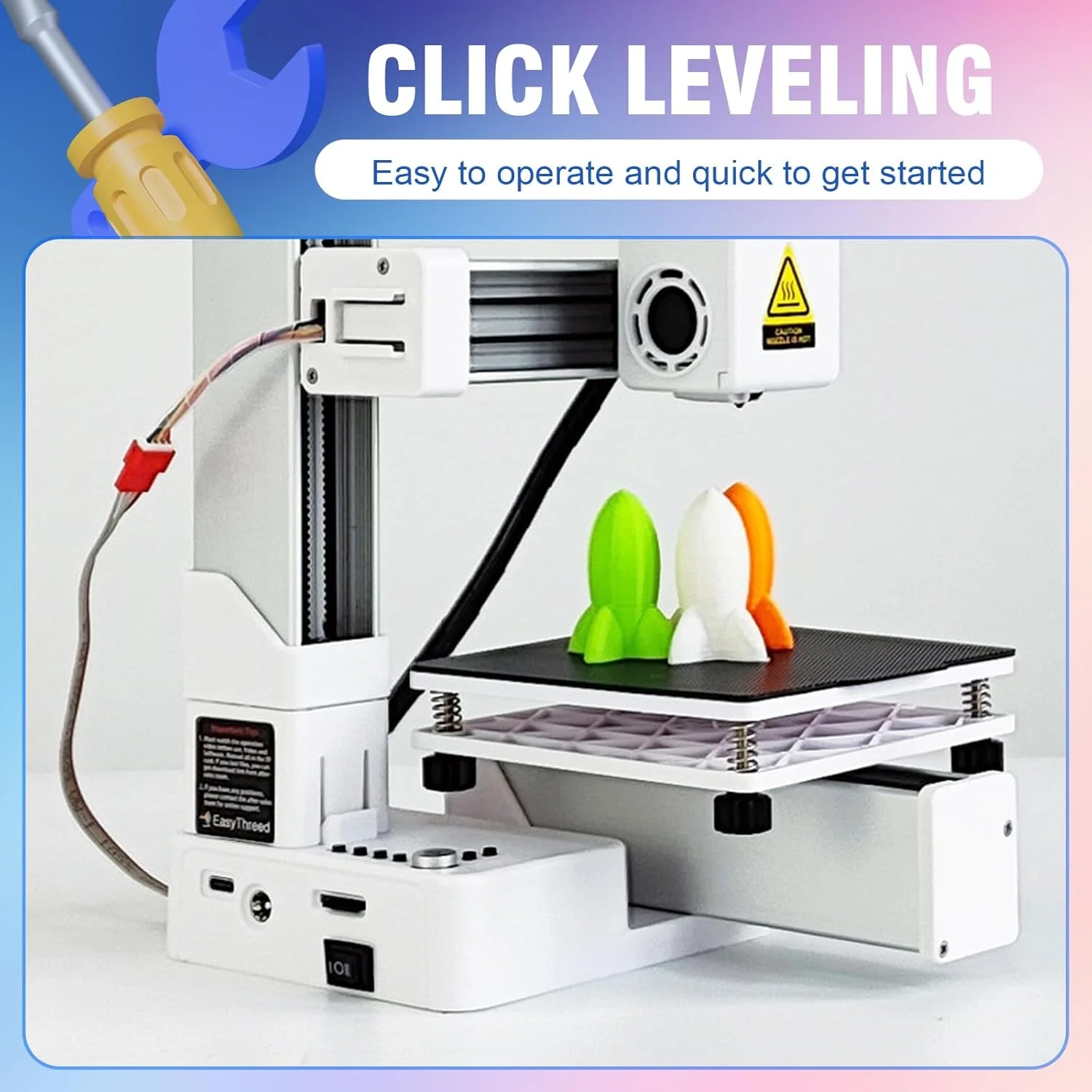 پرینتر سه بعدی قابل حمل K10 کوچک - پرینتر سه بعدی FDM جمع و جور با صفحه ساخت جداشدنی، حجم ساخت 100x100x100 میلی متر، طراحی آسان برای استفاده برای مبتدیان (سفید)