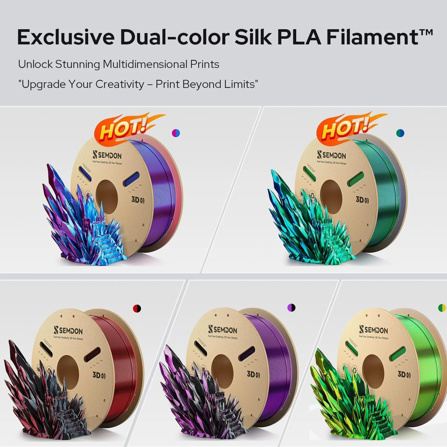 فیلامنت PLA دو رنگ 1.75 میلی‌متری، PLA گرادیانی زرد-سبز متالیک، دقت ±0.02 میلی‌متر، فیلامنت پرینتر سه بعدی برای دکور کریسمس، مدل‌سازی، DIY، 1 کیلوگرم (2.2 پوند) اسپول