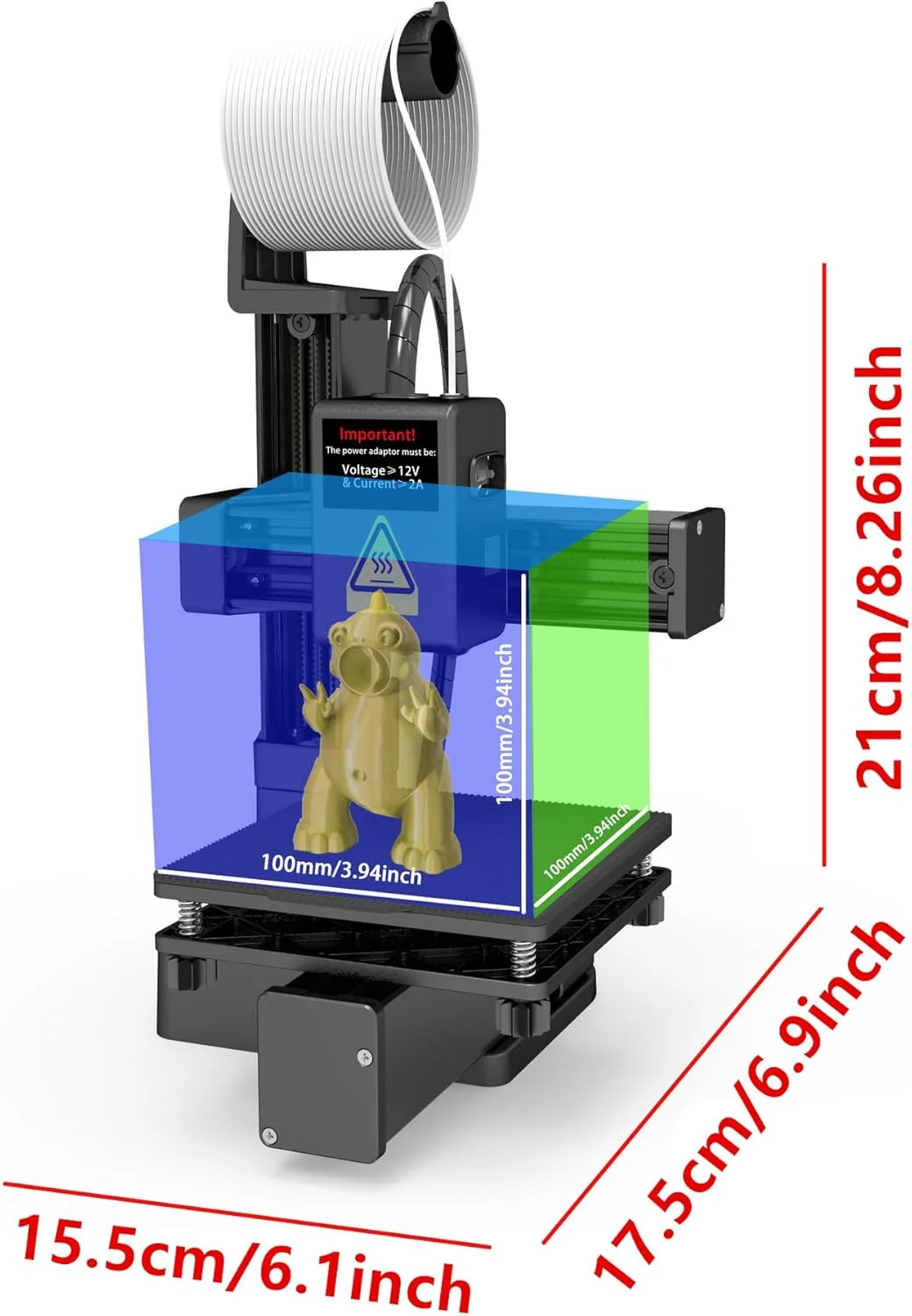 پرینتر سه بعدی قابل حمل - پرینتر سه بعدی FDM جمع و جور با صفحه ساخت جداشدنی، سازگار با فیلامنت های PLA و TPU، نازل 0.4 میلی متری، حجم ساخت 100x100x100 میلی متر، طراحی آسان برای استفاده برای مبتدیان