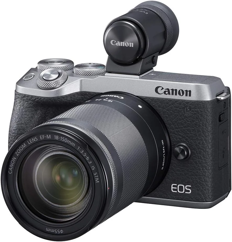دوربین Canon EOS M6 Mark II (نقره ای) + لنز Ef-M 18-150mm F/3.5-6.3 IS STM + کیت منظره یاب الکترونیکی (بازسازی شده)