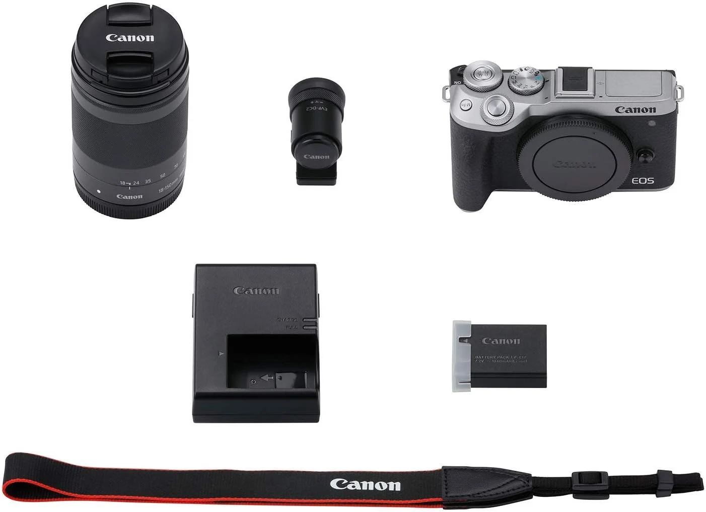 دوربین Canon EOS M6 Mark II (نقره ای) + لنز Ef-M 18-150mm F/3.5-6.3 IS STM + کیت منظره یاب الکترونیکی (بازسازی شده)