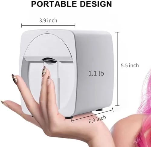 کیت چاپگر هوشمند ناخن | دستگاه چاپ سه بعدی طرح ناخن موبایل | چاپگر دیجیتال طراحی ناخن با کنترل برنامه | رزولوشن بالای 2400 DPI | تشخیص سفید خودکار و قابل حمل