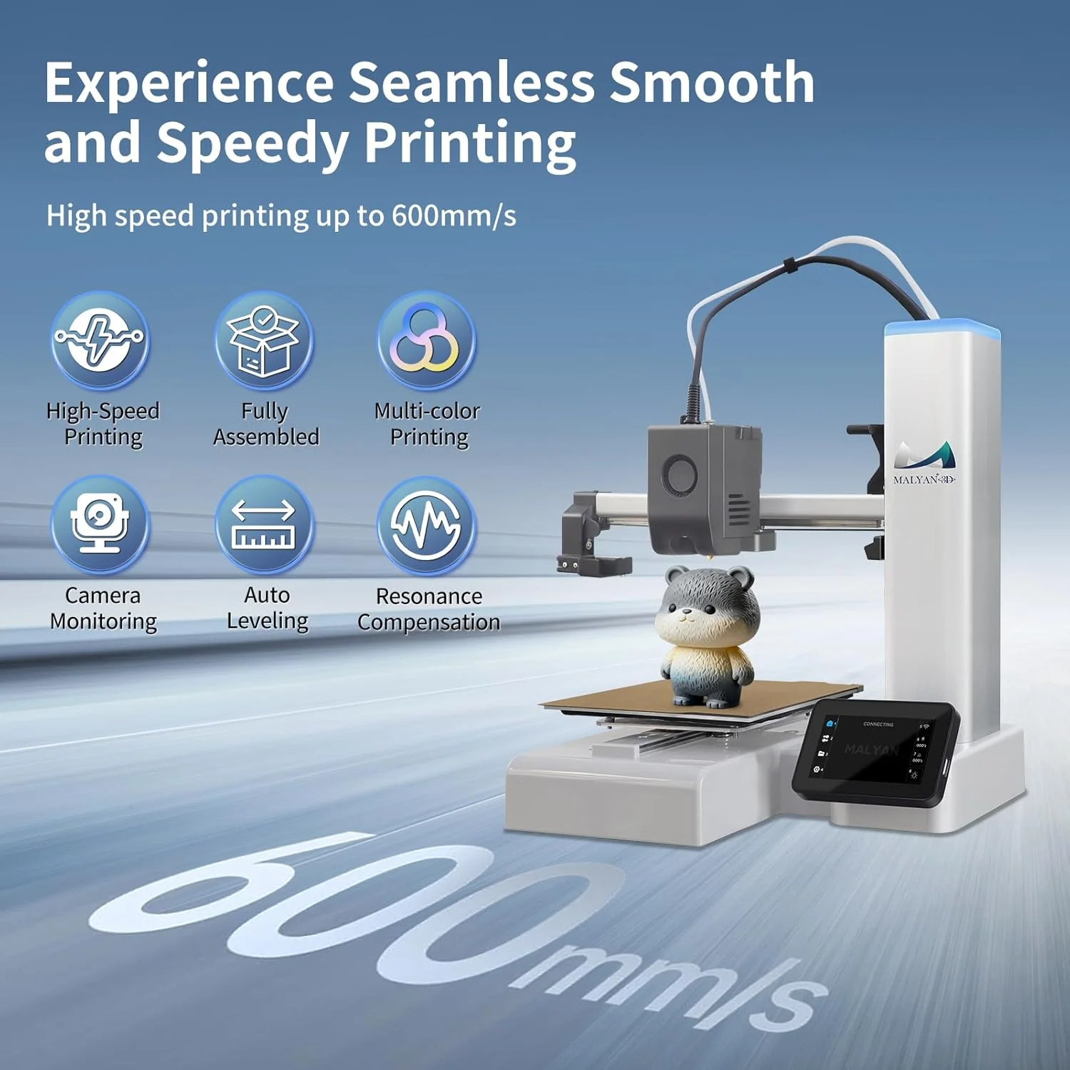 پرینتر سه بعدی مالیان M200 Ultra، حداکثر سرعت چاپ 600 میلی متر بر ثانیه و دقت بالا، تراز خودکار کامل و جبران ارتعاش هوشمند با دوربین برای نظارت، آماده به کار، اندازه چاپ 180x180x180 میلی متر