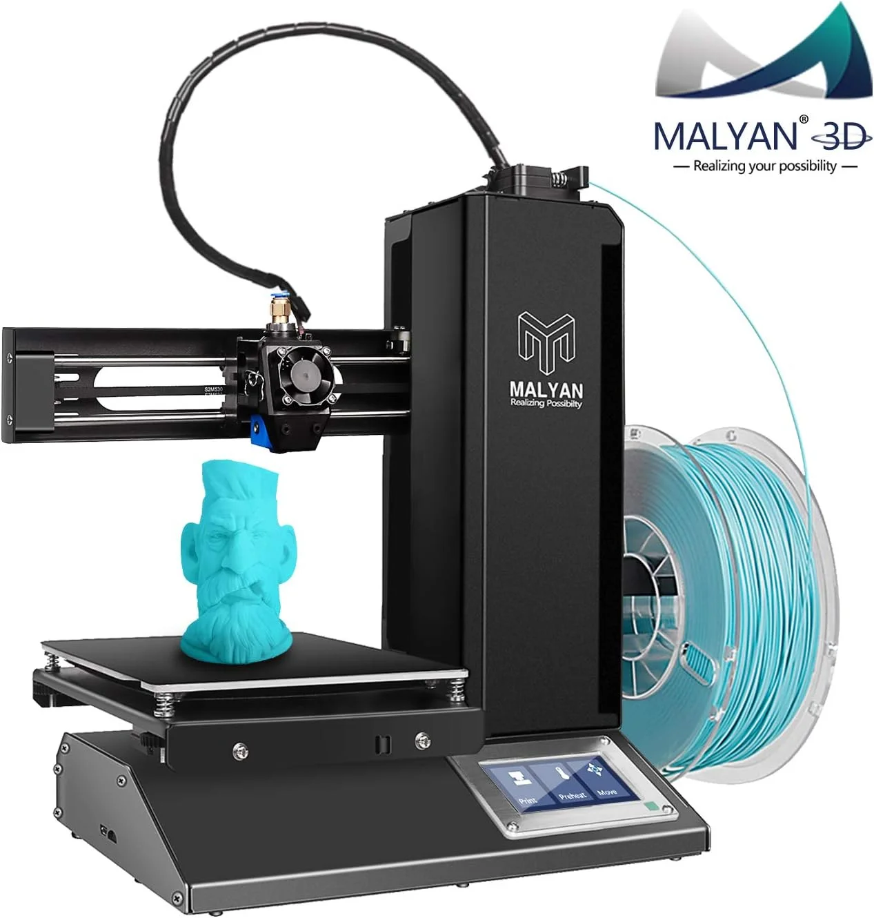 پرینتر سه بعدی مالیان M320، اسمبل شده کامل با صفحه ساخت جداشدنی، ورق چاپ مغناطیسی انعطاف پذیر اسمبل شده و کارت Micro SD با نمونه فیلامنت PLA از پیش بارگذاری شده، بدنه فلزی، پرینتر سه بعدی اداری 150x150x150 میلی متر