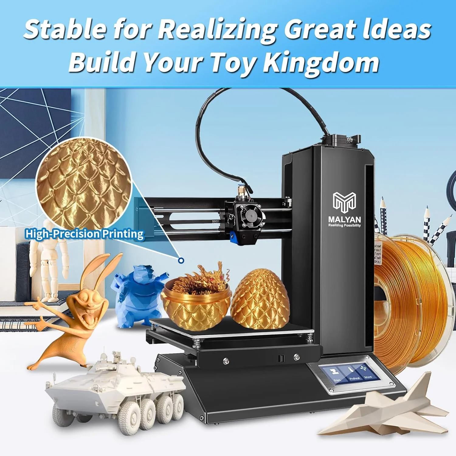 پرینتر سه بعدی مینی M320 FDM، پرینترهای سه بعدی کاملاً مونتاژ شده آسان برای مبتدیان و کودکان، دقت چاپ بالا، اندازه چاپ 150 * 150 * 150 میلی متر